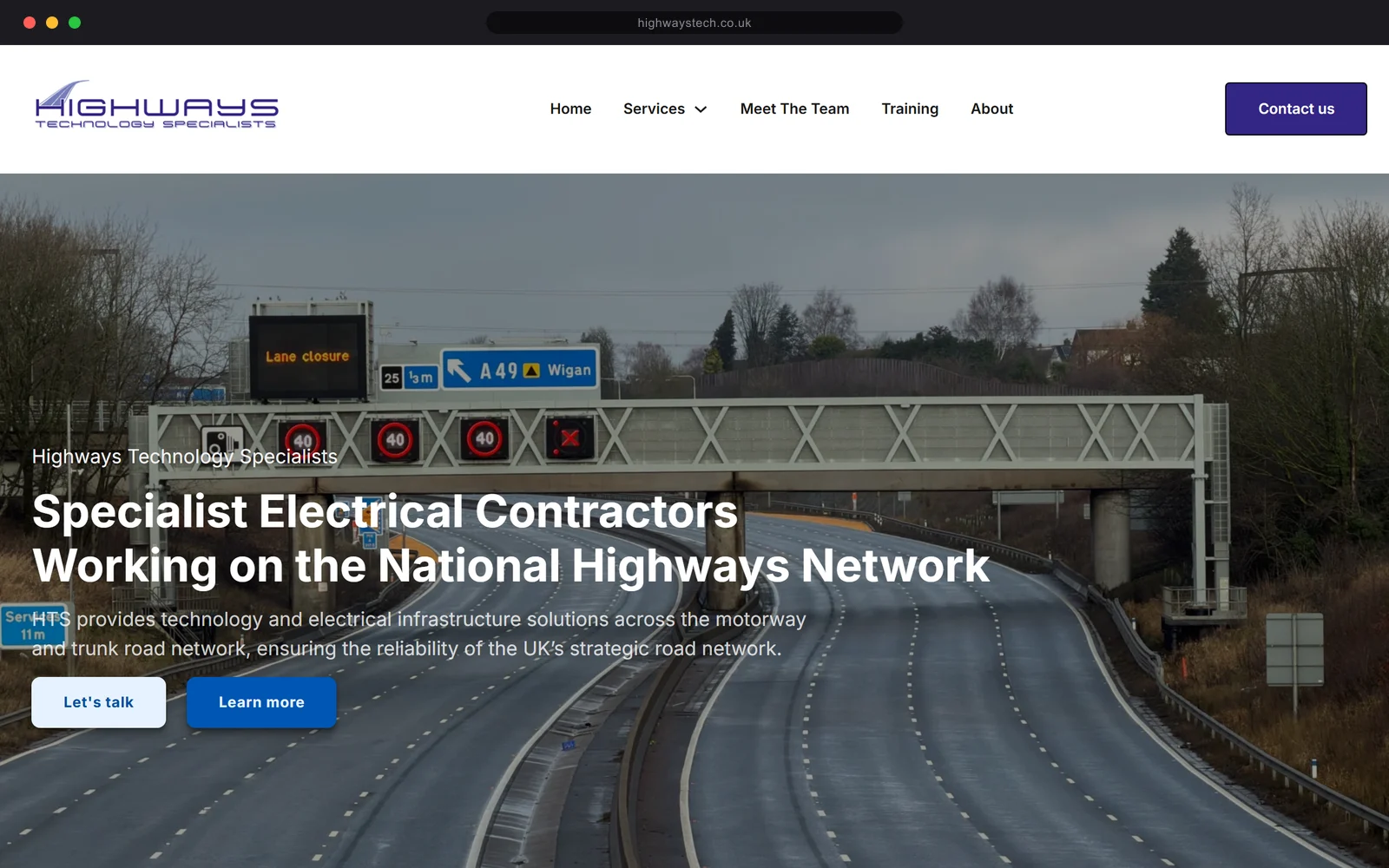 Smart-motorway gantry on the UK strategic road network that HTS maintains