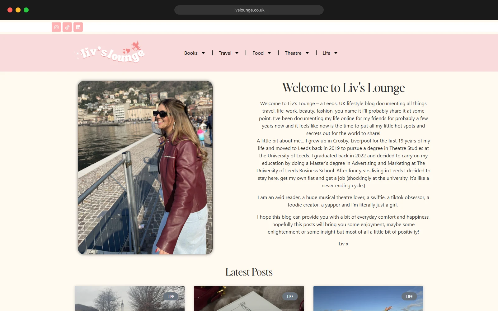 Liv's Lounge website hero